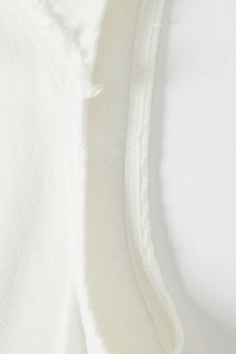 100 Cotton White Denim A-Line Sleeveless Midi Tank Dress with Raw Edge Seams