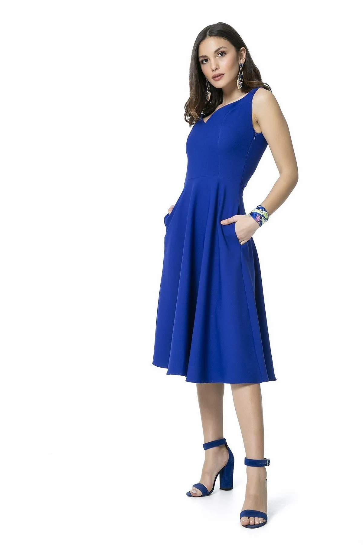 13027 Royal Blue Sleeveless Midi Dress