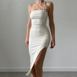 2024 summer new pleated slit backless tube top sexy slim dress