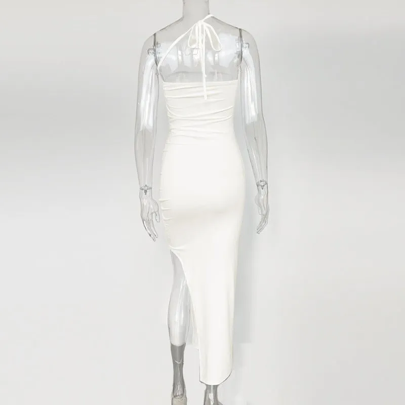 2024 summer new pleated slit backless tube top sexy slim dress
