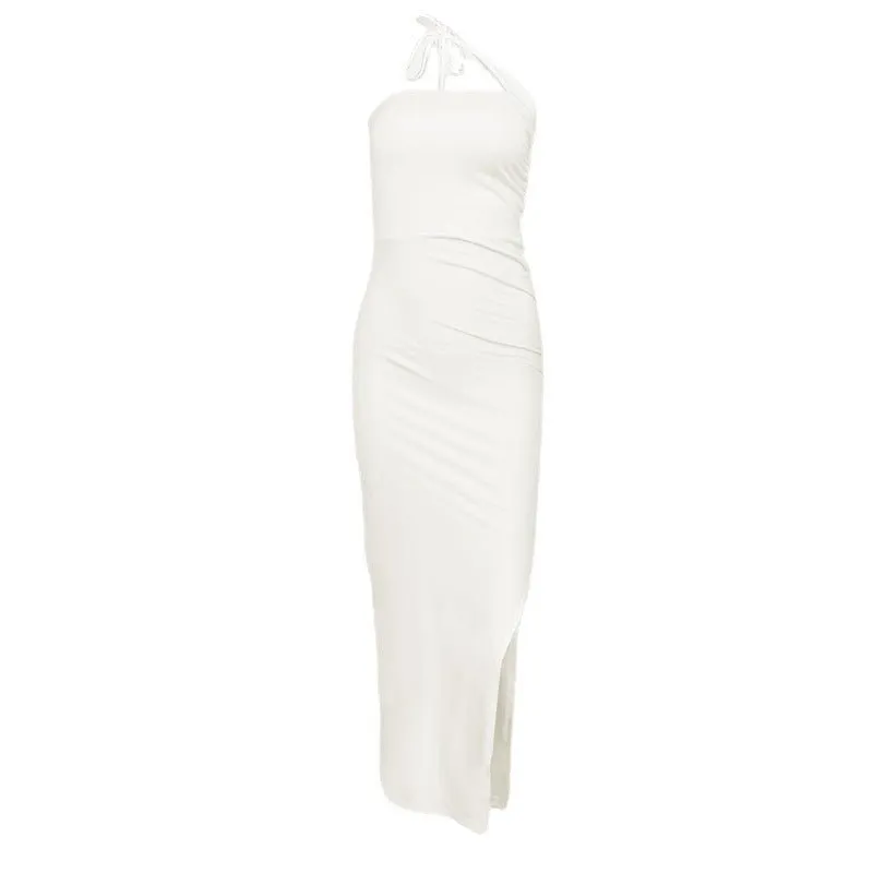 2024 summer new pleated slit backless tube top sexy slim dress