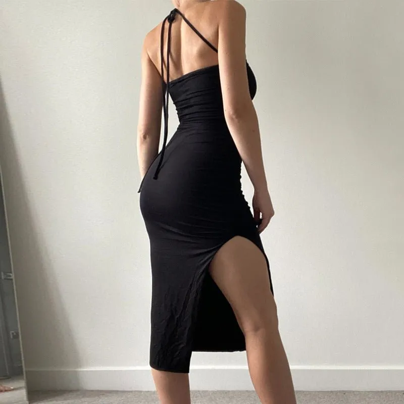 2024 summer new pleated slit backless tube top sexy slim dress