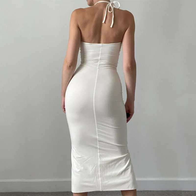 2024 summer new pleated slit backless tube top sexy slim dress