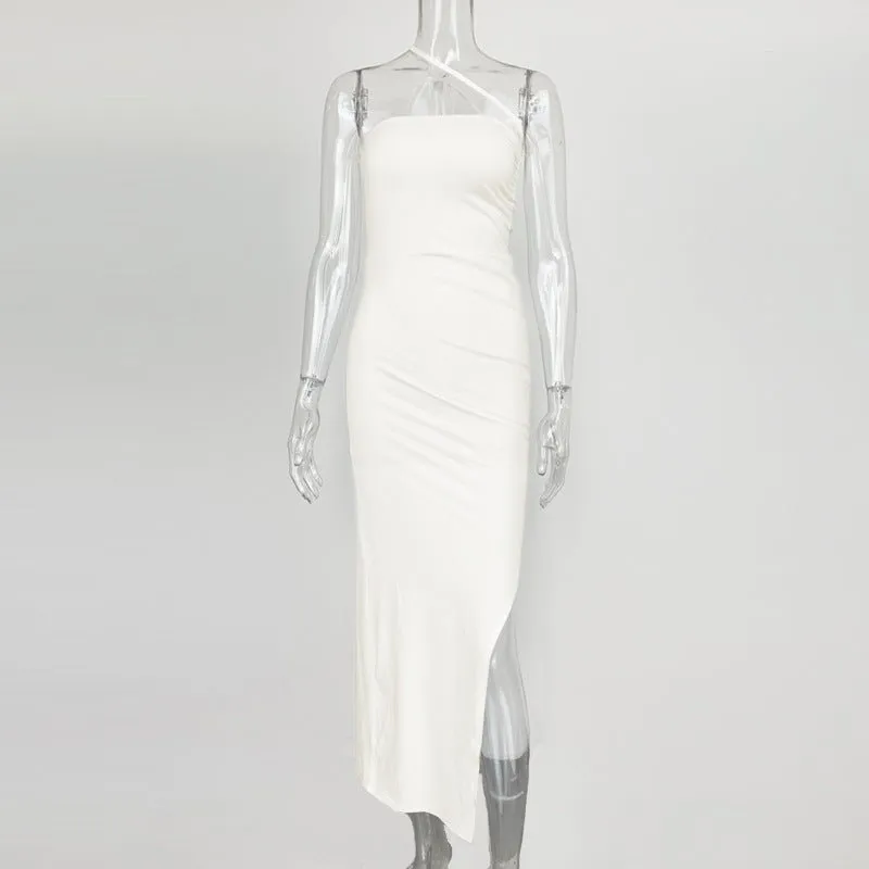2024 summer new pleated slit backless tube top sexy slim dress