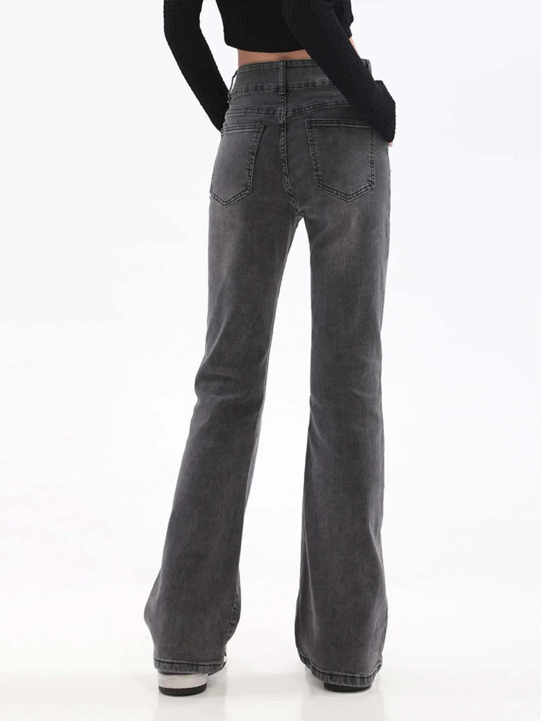 【23s July】Ash Grey High-Waisted Flared Jeans