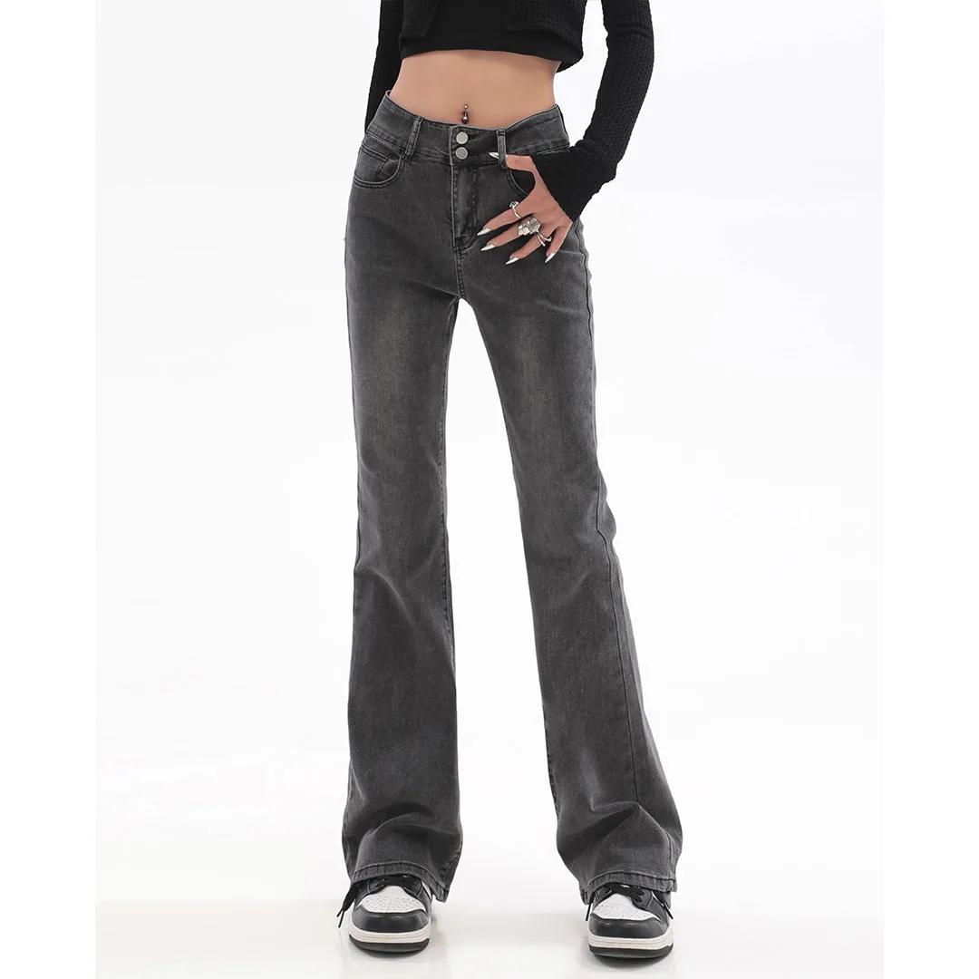 【23s July】Ash Grey High-Waisted Flared Jeans
