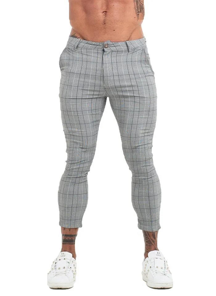 7356 Grey Plaid Pattern Skinny Chinos
