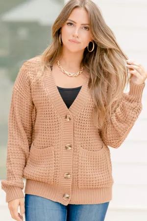 Always Here For You Deep Camel Brown Waffle Cardigan