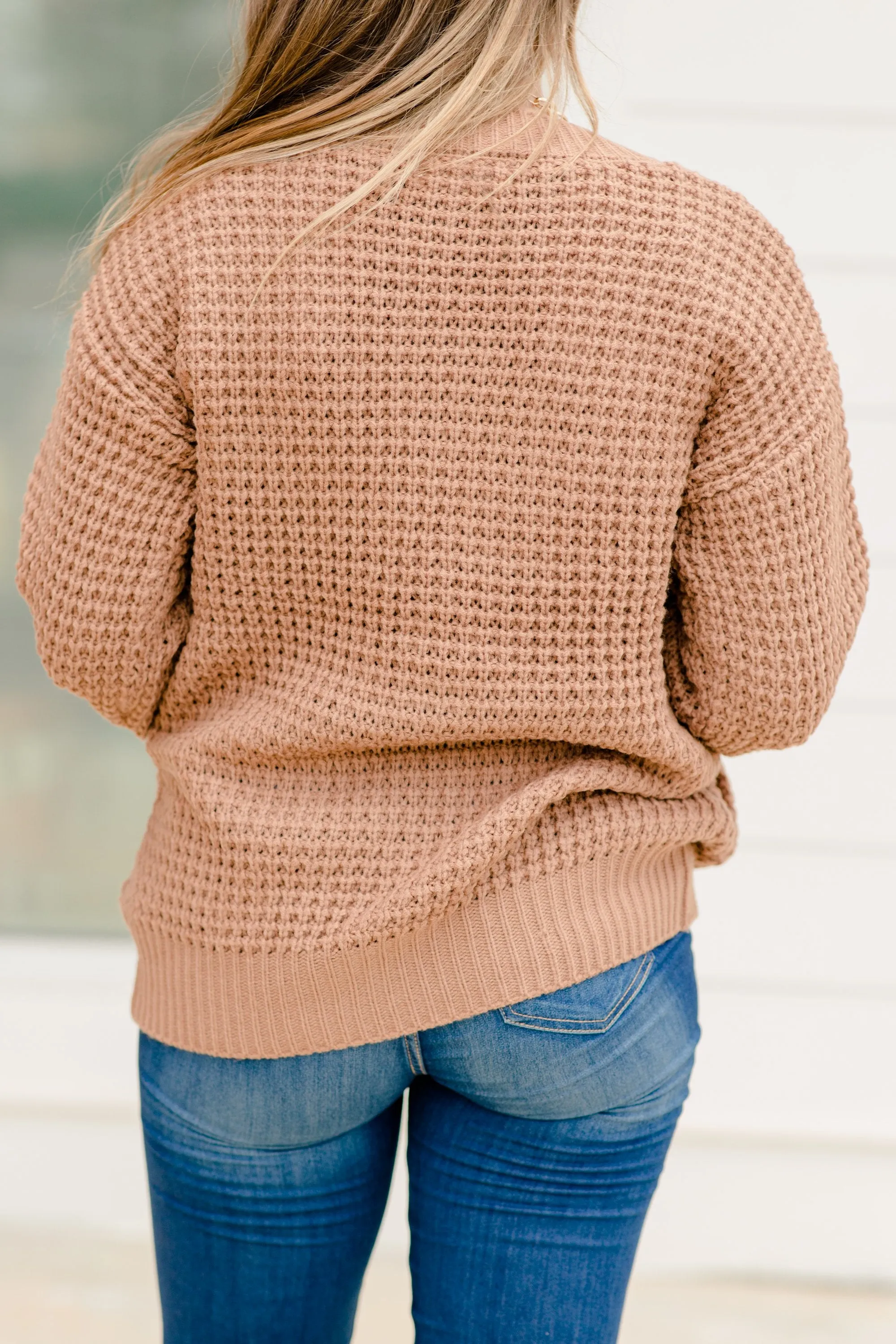 Always Here For You Deep Camel Brown Waffle Cardigan