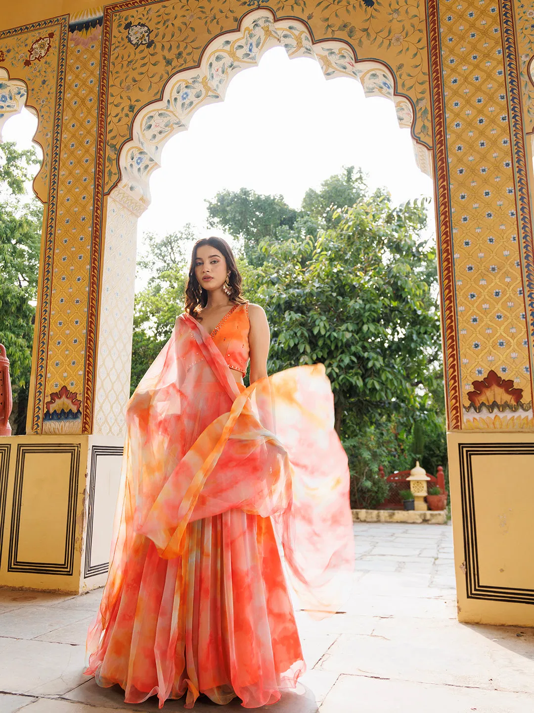 Amberglow Chiffon Lehenga Set by Ragavi