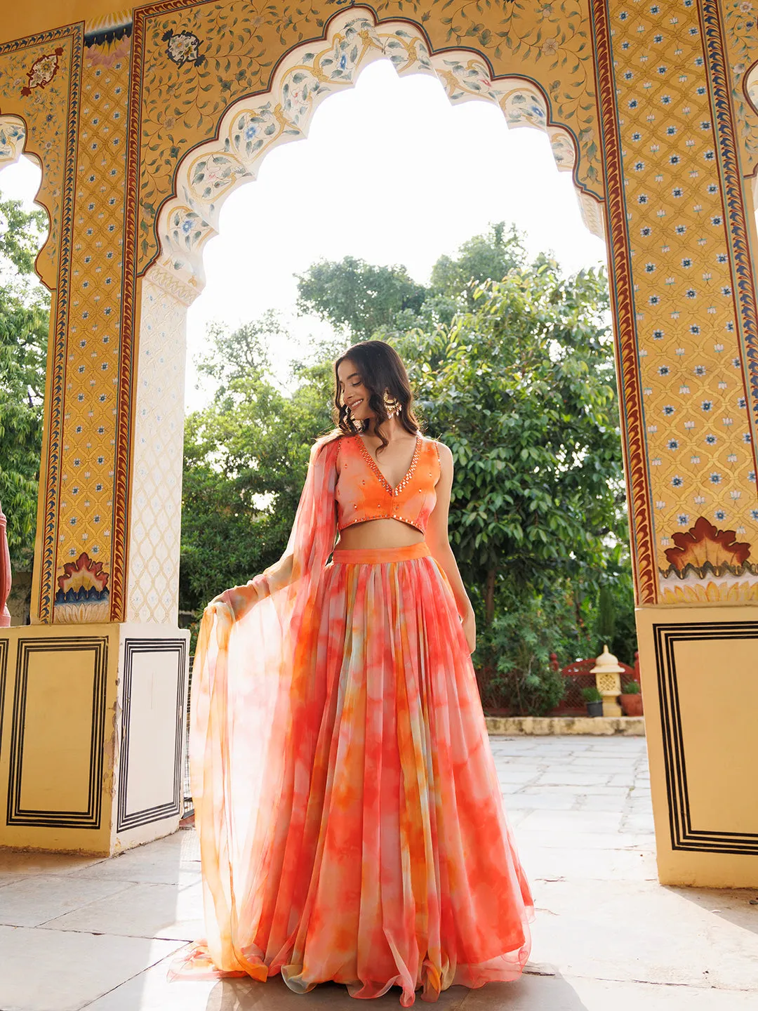 Amberglow Chiffon Lehenga Set by Ragavi