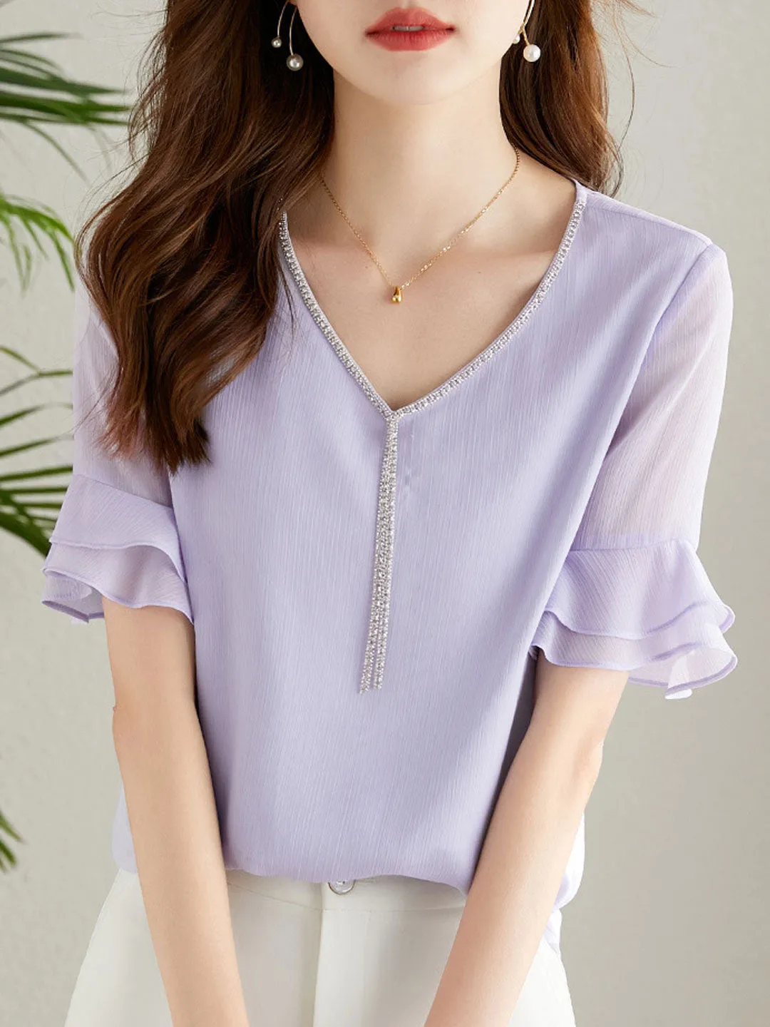 Ava Loose V-Neck Chiffon Top