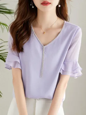 Ava Loose V-Neck Chiffon Top