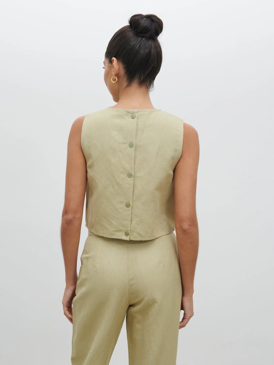 Bryony Boxy Linen Top - Olive