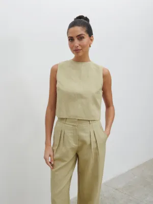 Bryony Boxy Linen Top - Olive