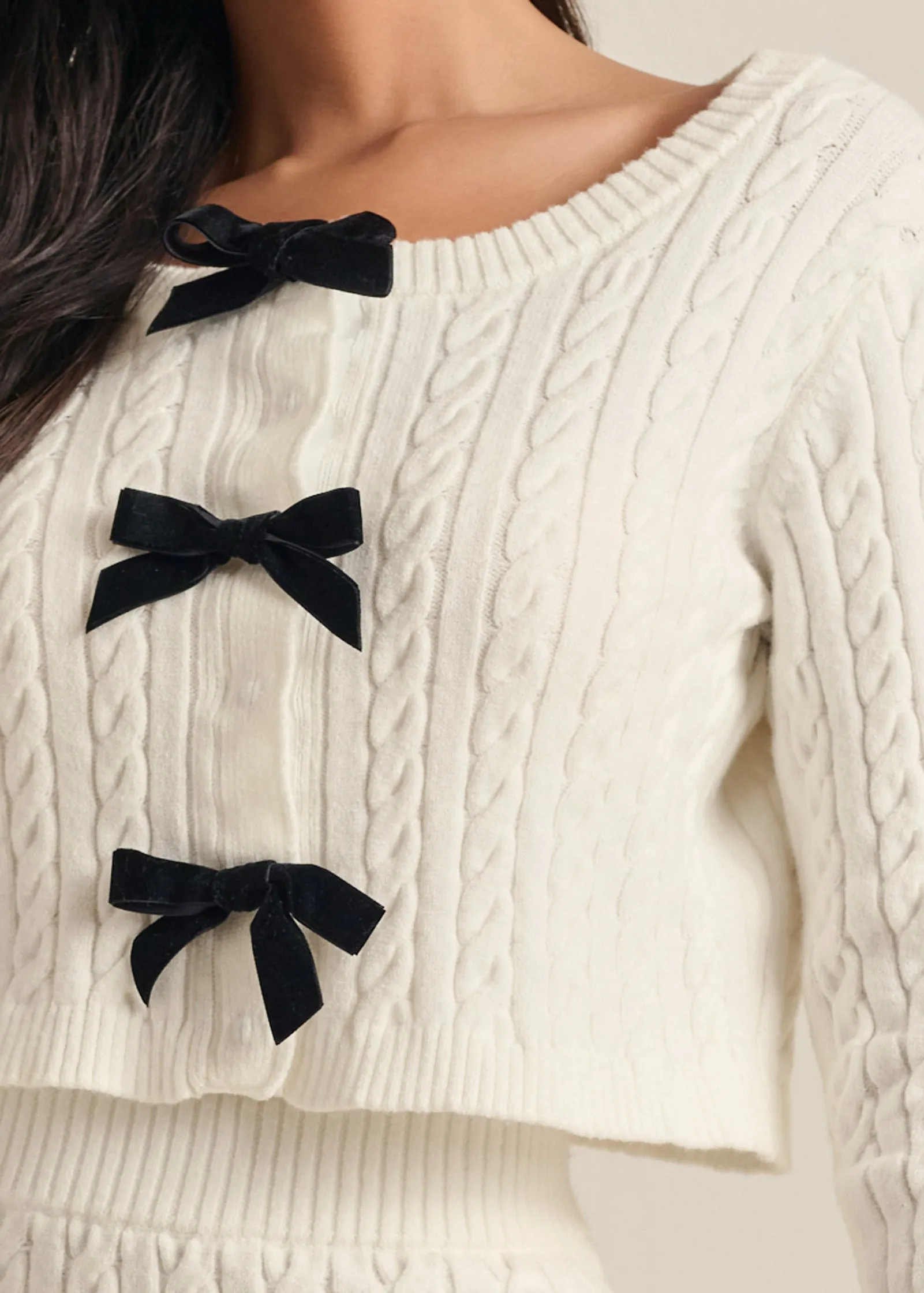 Cable Knit Skirt Set - Off White