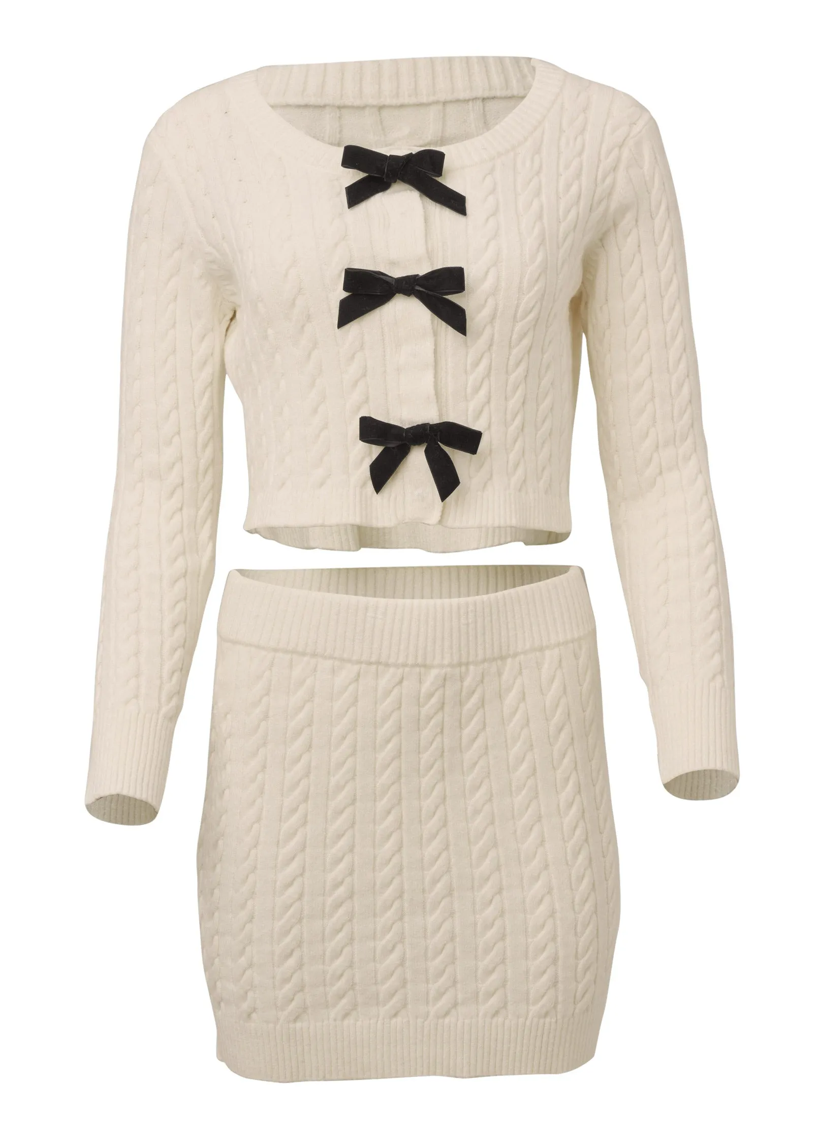 Cable Knit Skirt Set - Off White