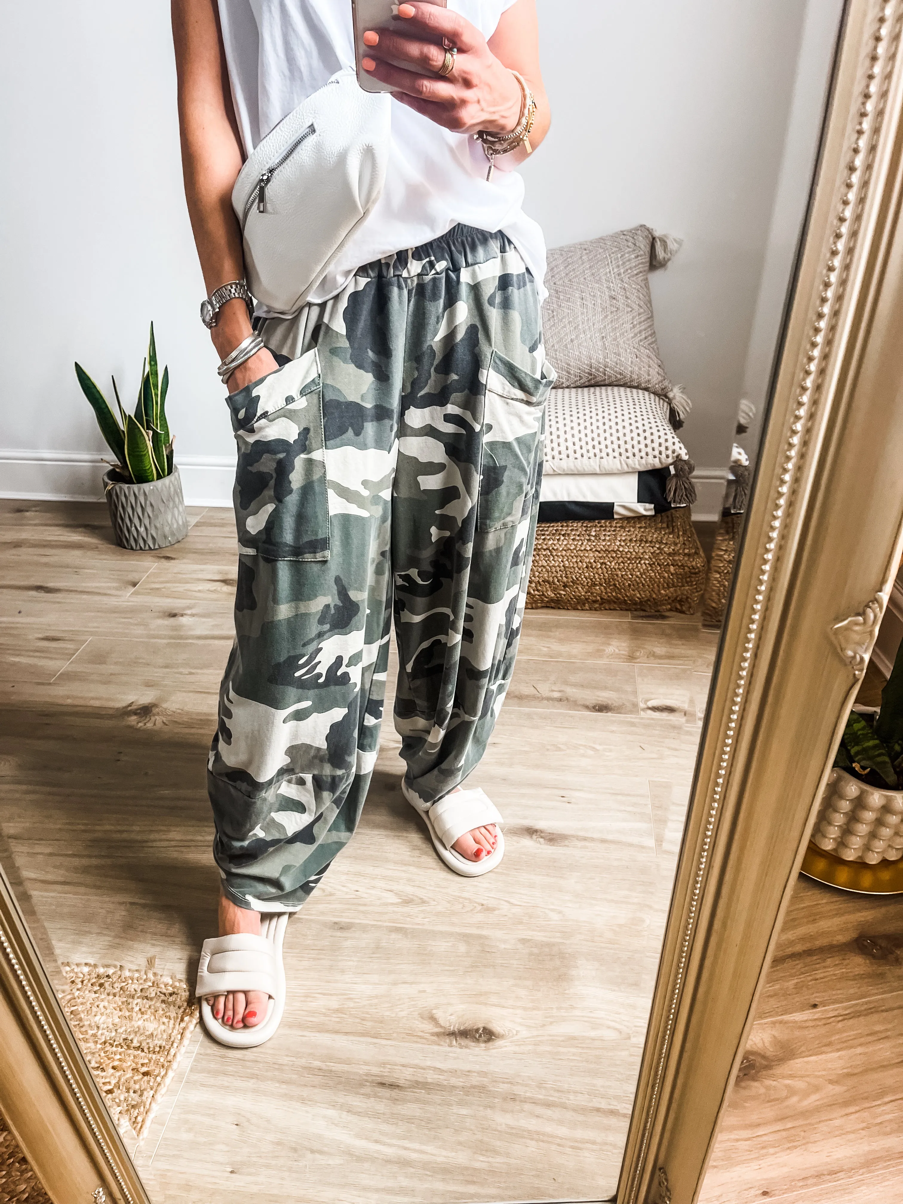 Camo Print Balloon Jersey Trousers