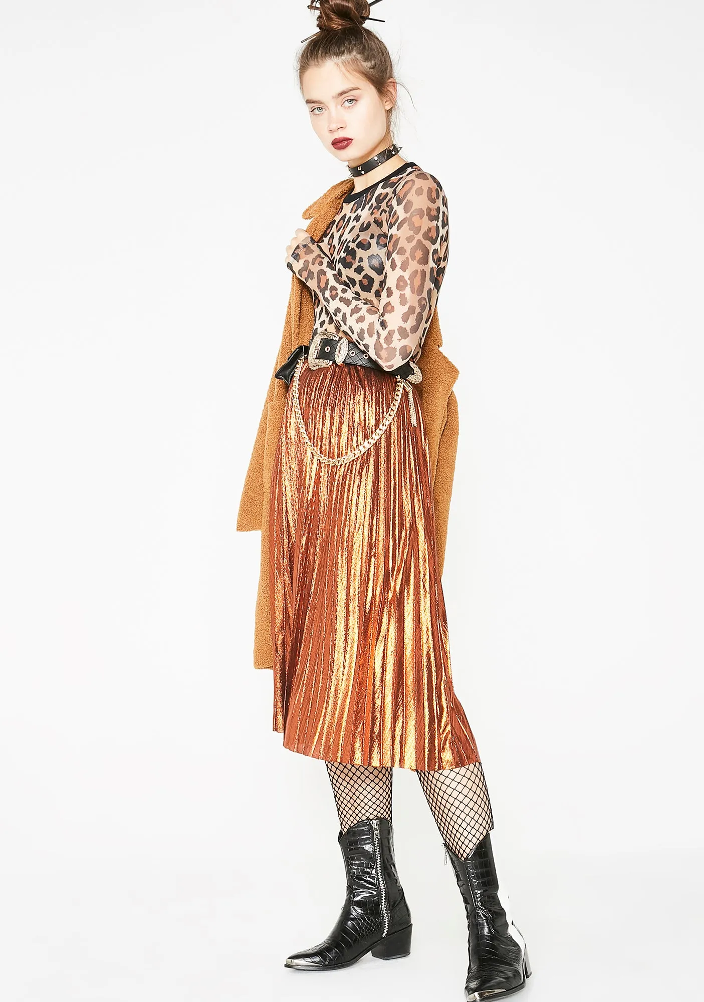 Caramel Tipsy Twirl Metallic Skirt