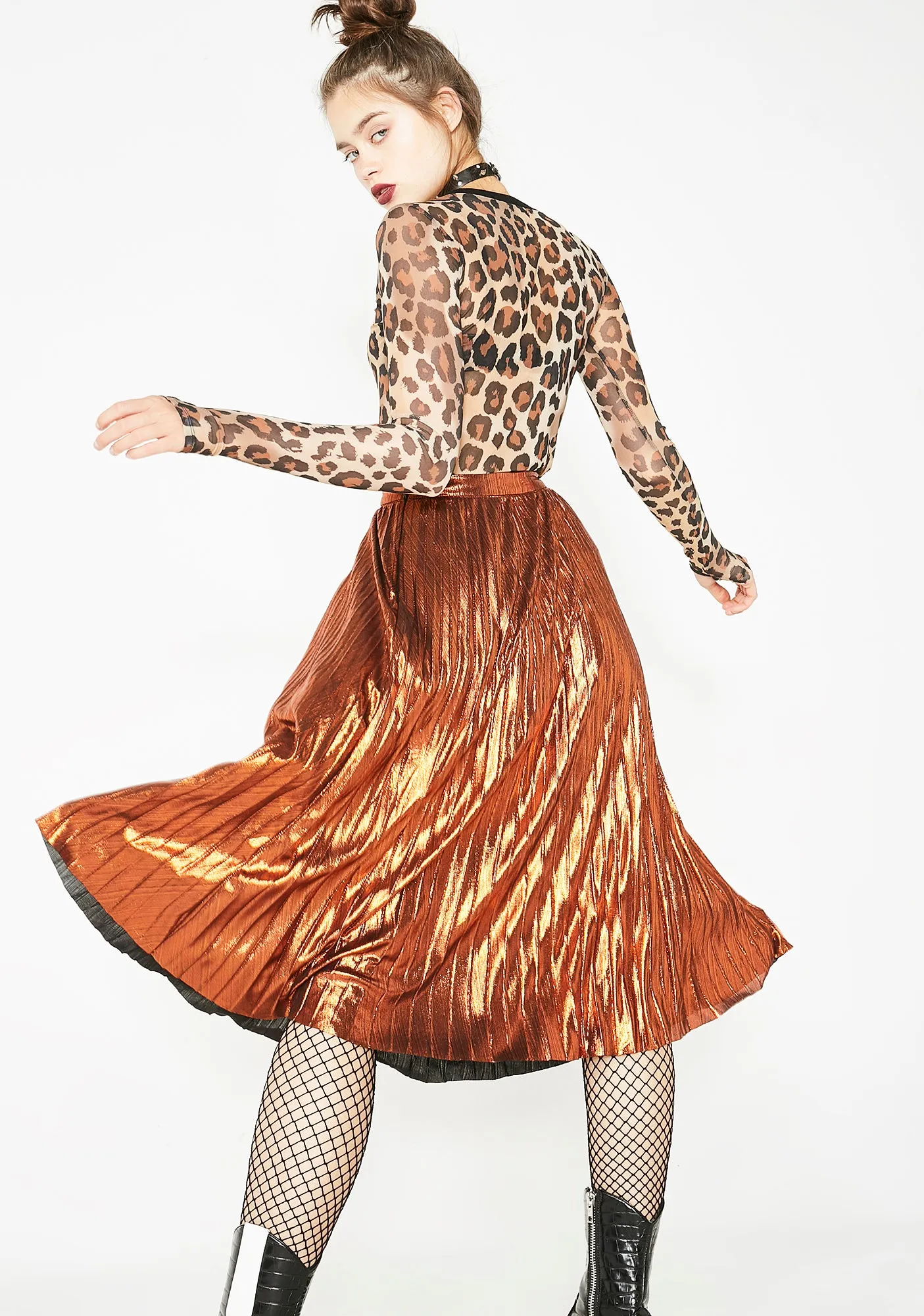 Caramel Tipsy Twirl Metallic Skirt