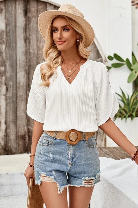 Chic Pleats Open Shoulder Blouse