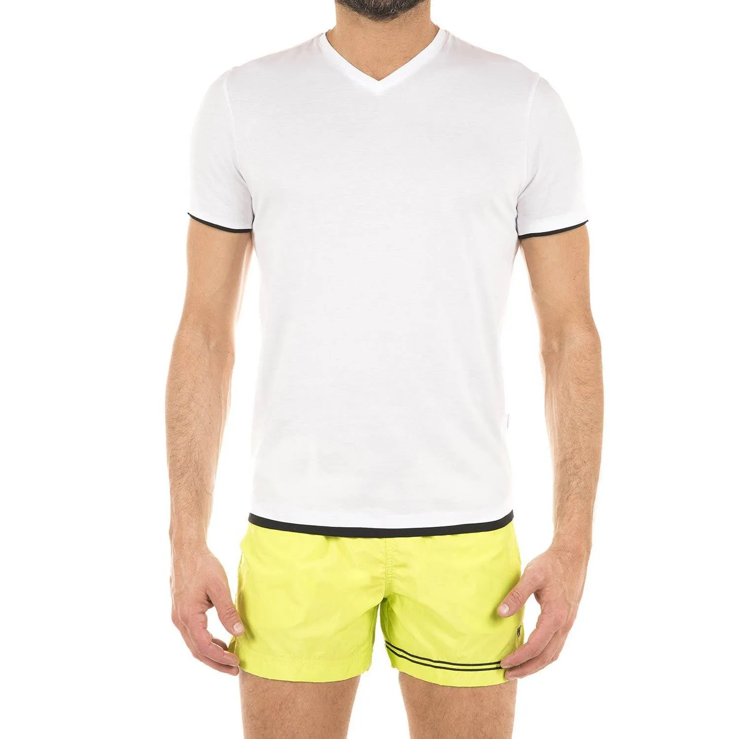 COTTON V-NECK T-SHIRT WITH CONTRAST INSERT DETAIL