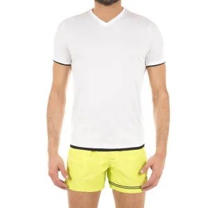 COTTON V-NECK T-SHIRT WITH CONTRAST INSERT DETAIL