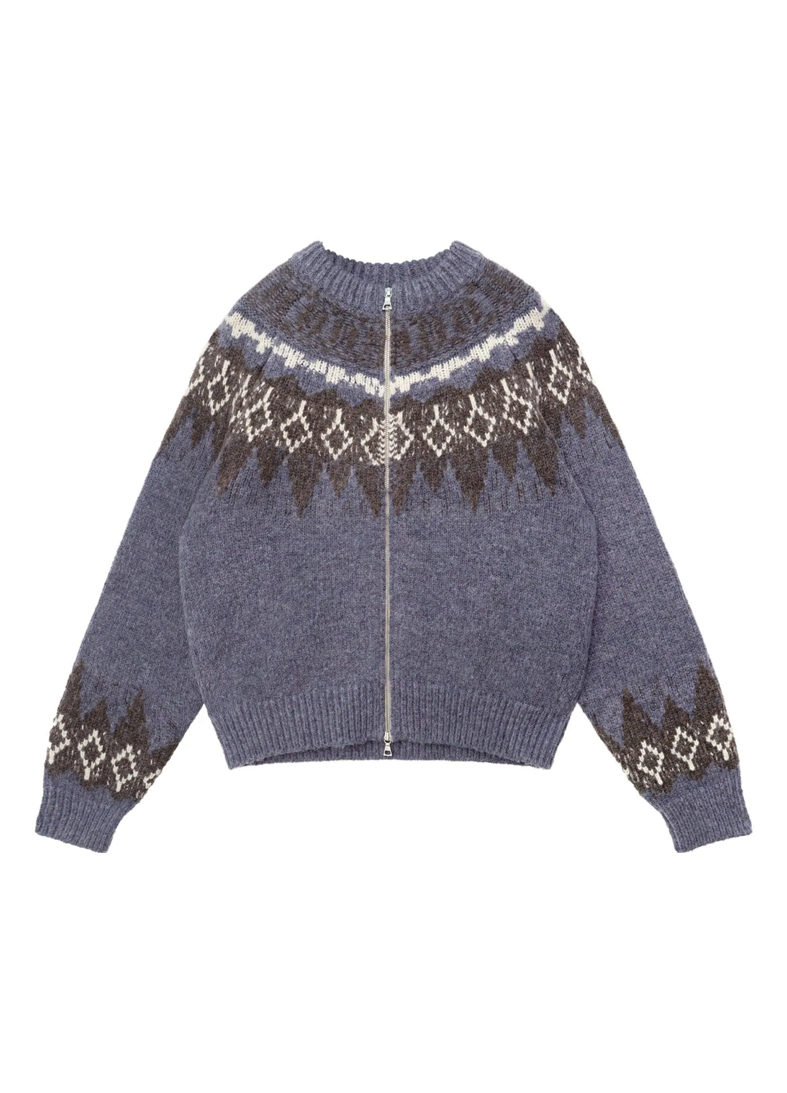 Cozy Tartan Wool Blend Zip-Up Sweater