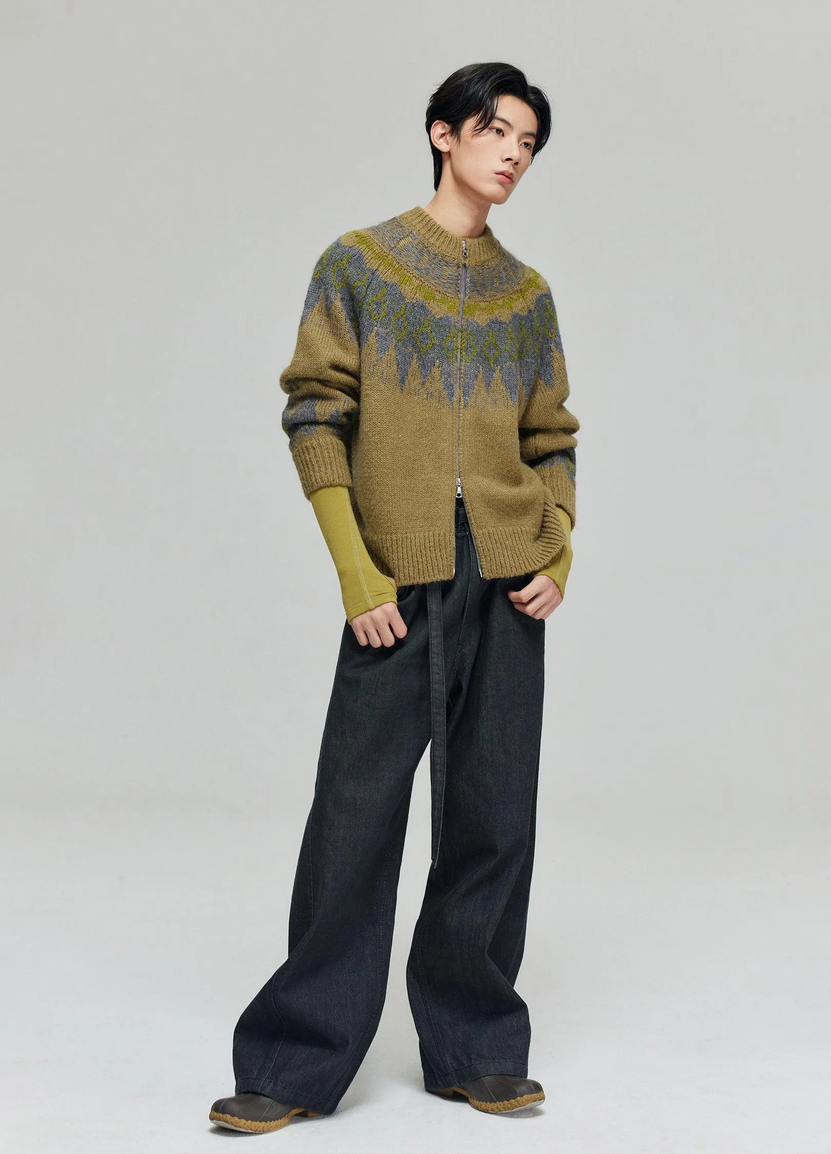 Cozy Tartan Wool Blend Zip-Up Sweater