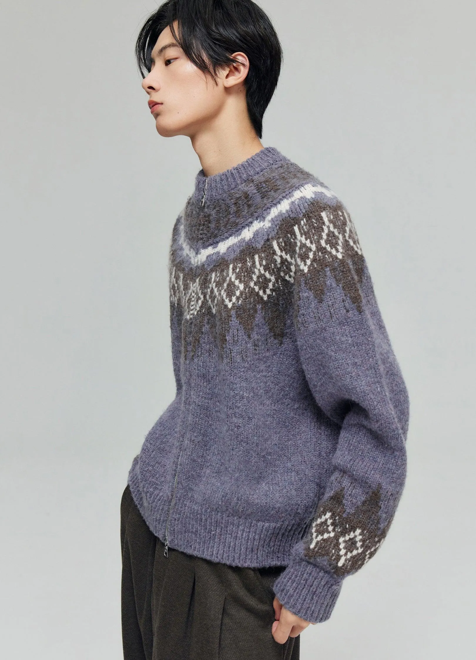 Cozy Tartan Wool Blend Zip-Up Sweater