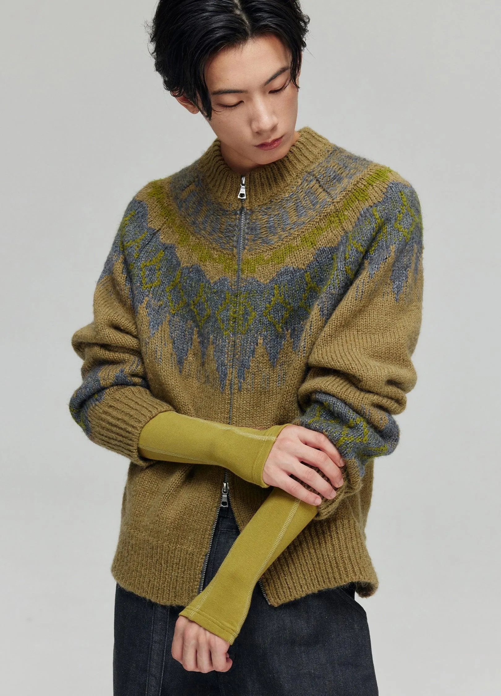 Cozy Tartan Wool Blend Zip-Up Sweater