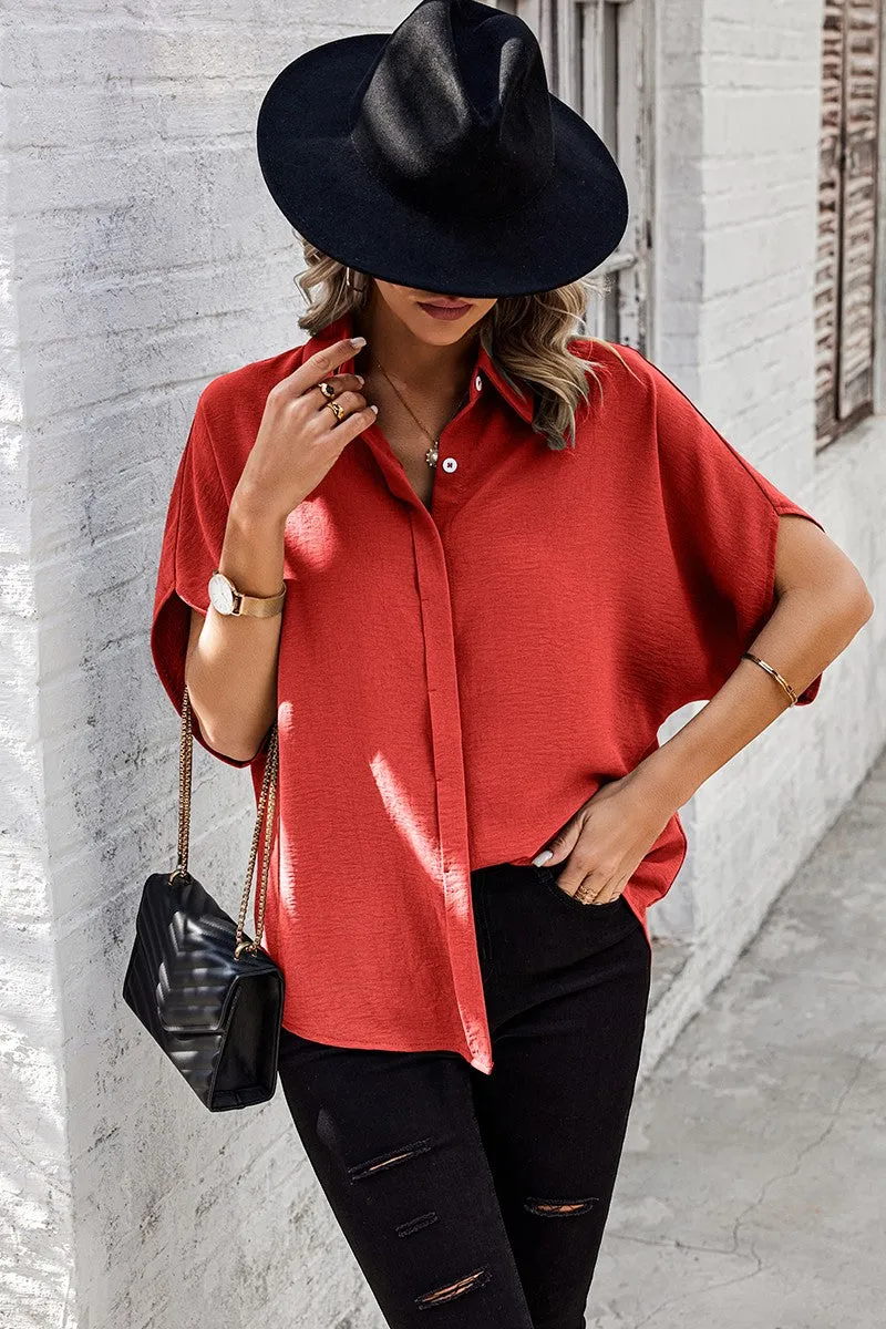 Dolman Sleeves Button Front Blouse