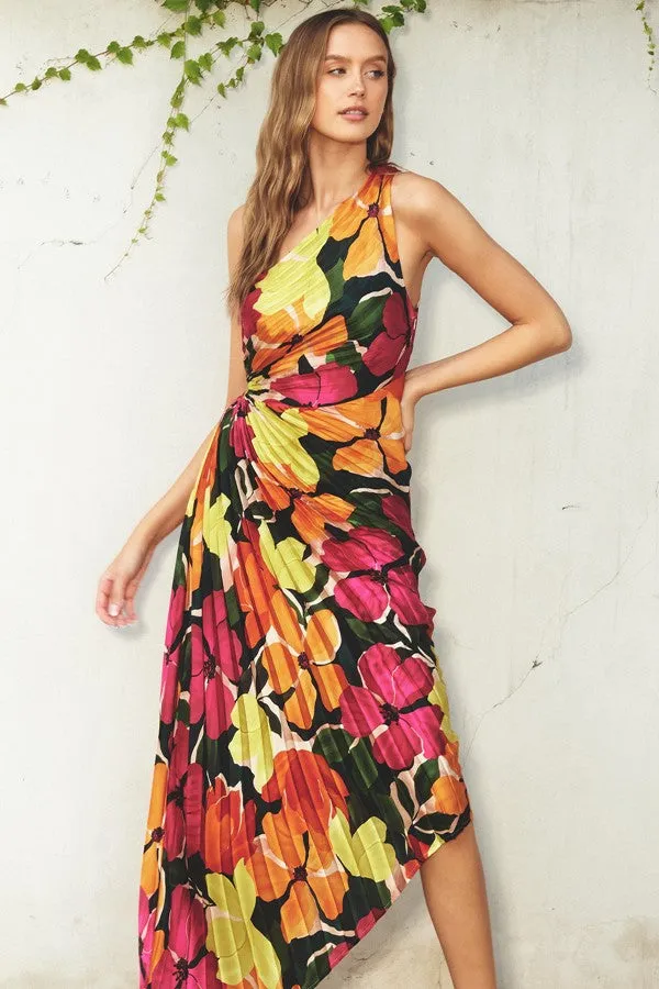 Euphoria Asymmetrical Pleated Maxi Dress