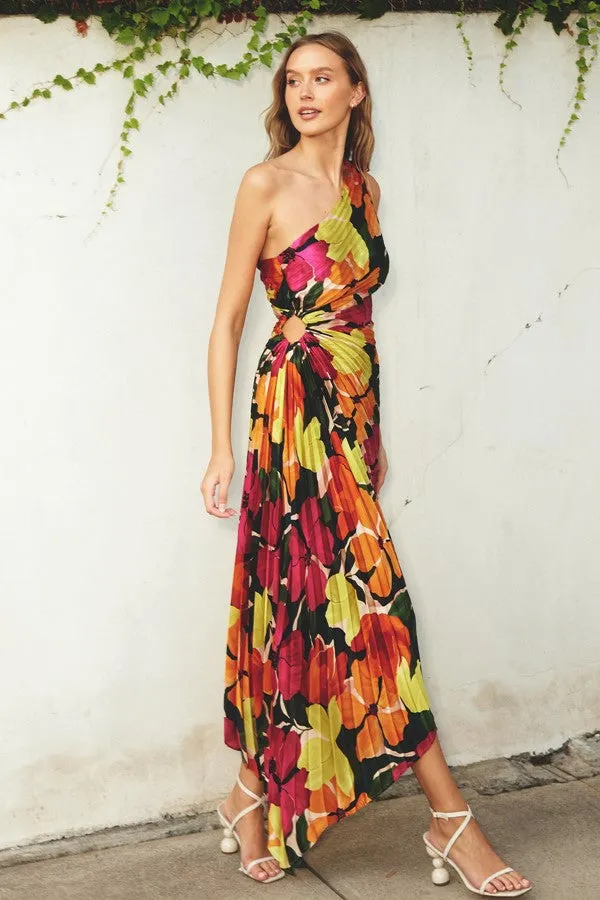 Euphoria Asymmetrical Pleated Maxi Dress