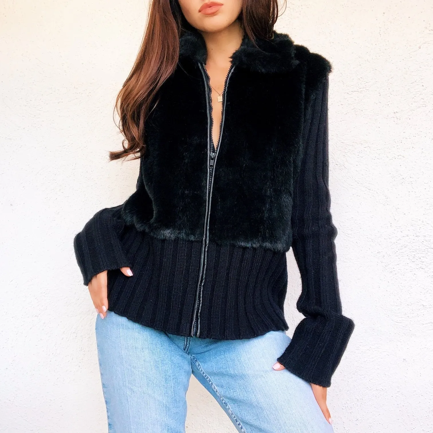 Furry Zip Up Cardigan
