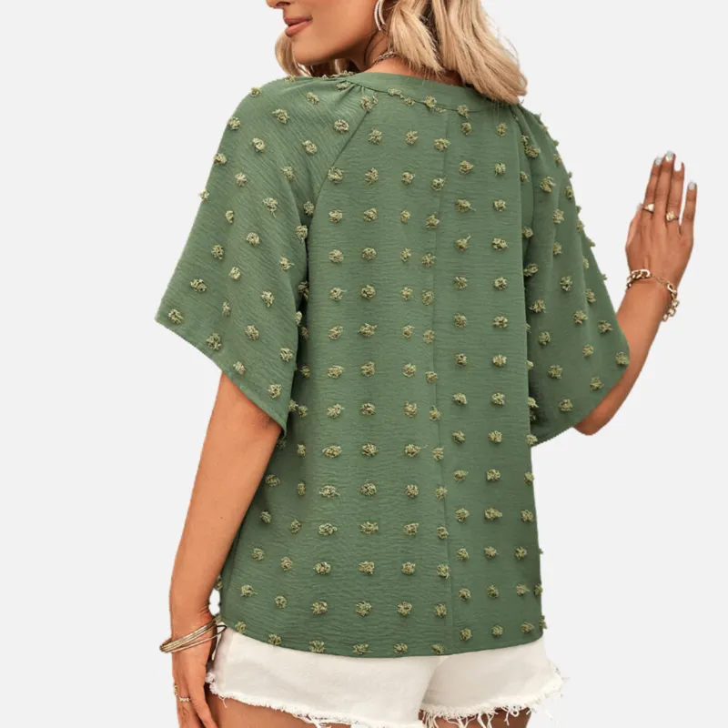 Green Blouse Short Sleeve V neck