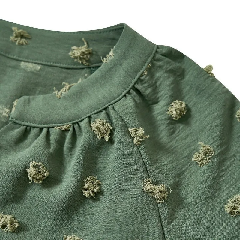 Green Blouse Short Sleeve V neck