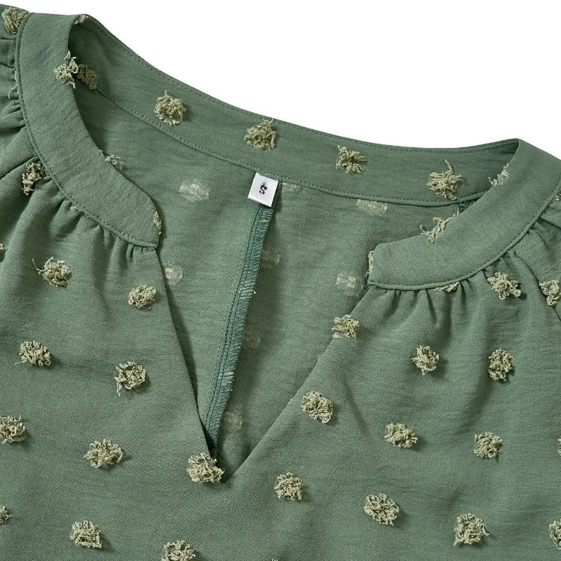 Green Blouse Short Sleeve V neck