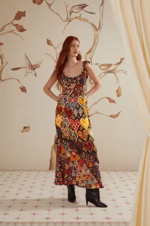 Hearts Ikat Black Maxi Dress