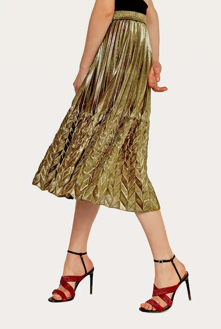 High Waist Pleated Midi Skirt