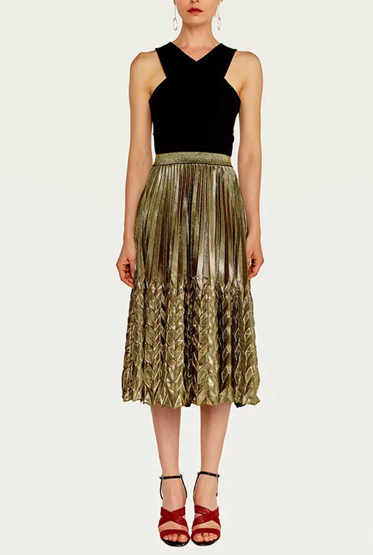 High Waist Pleated Midi Skirt