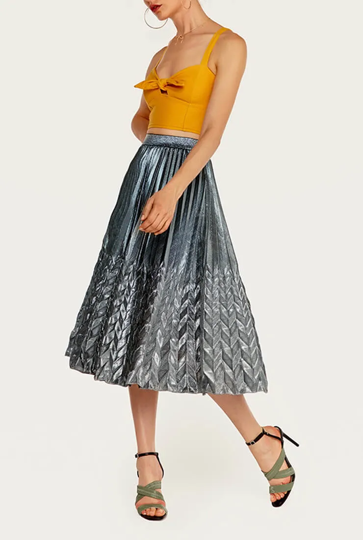 High Waist Pleated Midi Skirt