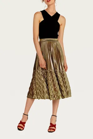 High Waist Pleated Midi Skirt