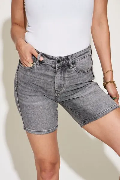 Judy Blue High Waisted Gray Washed Denim Jean Shorts