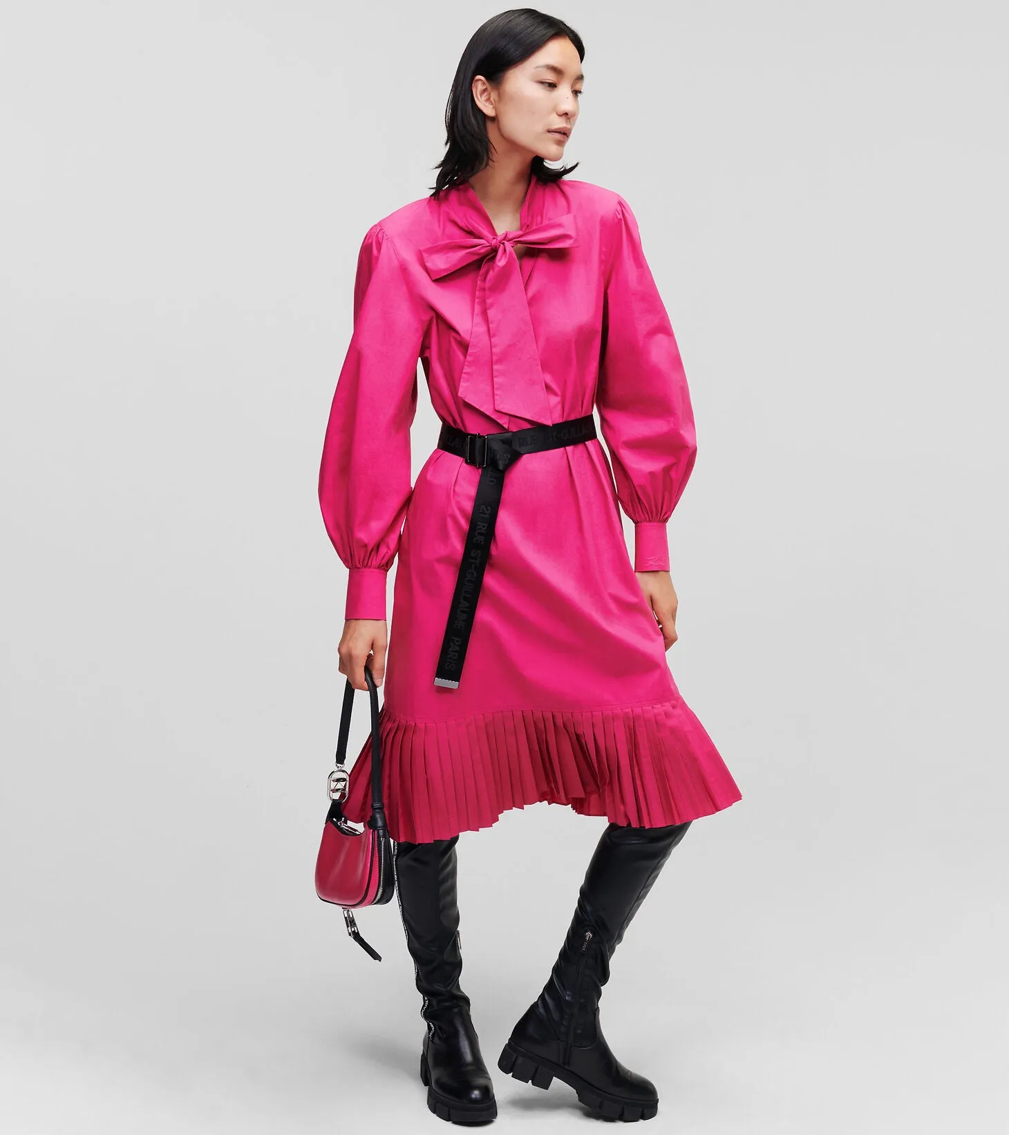 KL PLEATED HEM SHIRT DRESS