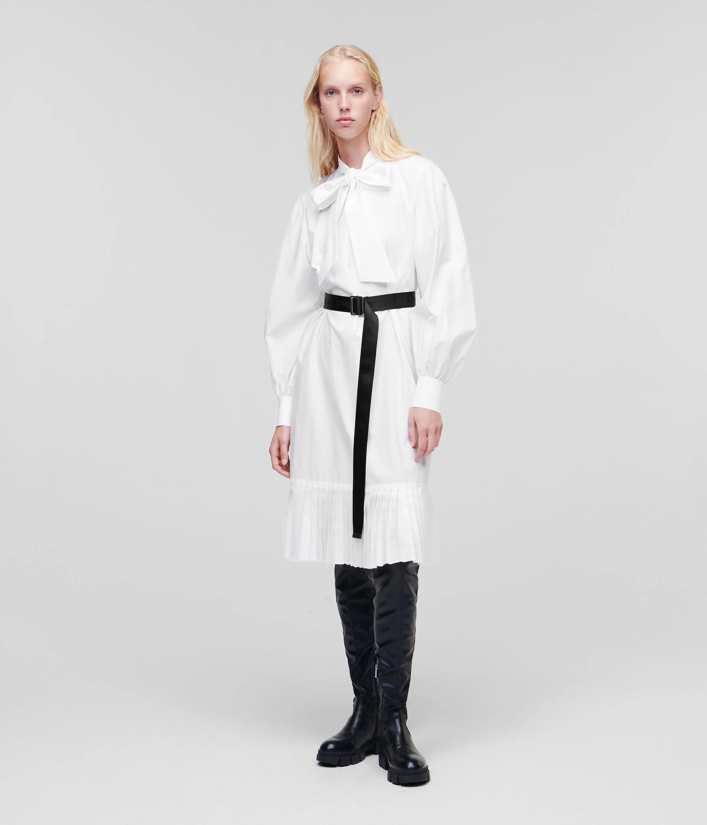 KL PLEATED HEM SHIRT DRESS