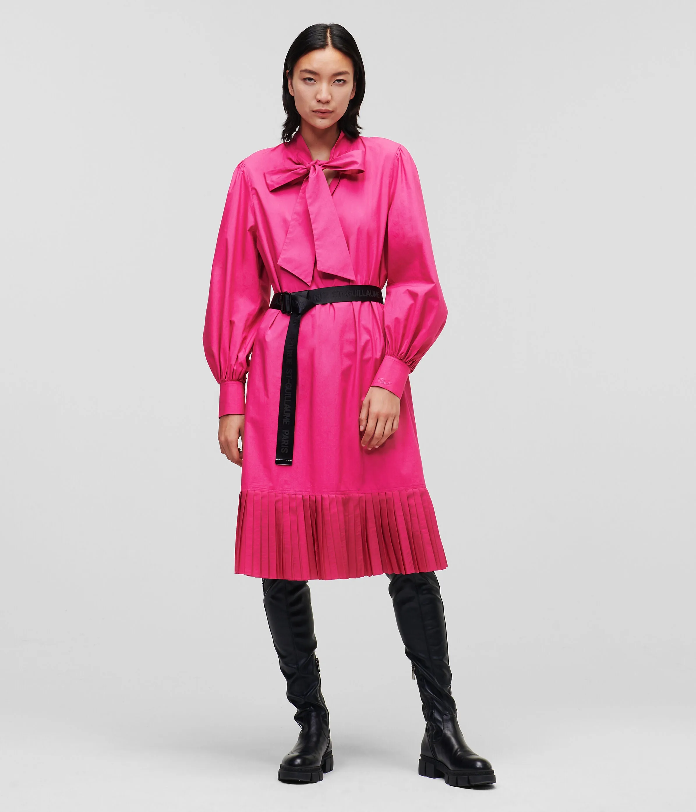 KL PLEATED HEM SHIRT DRESS
