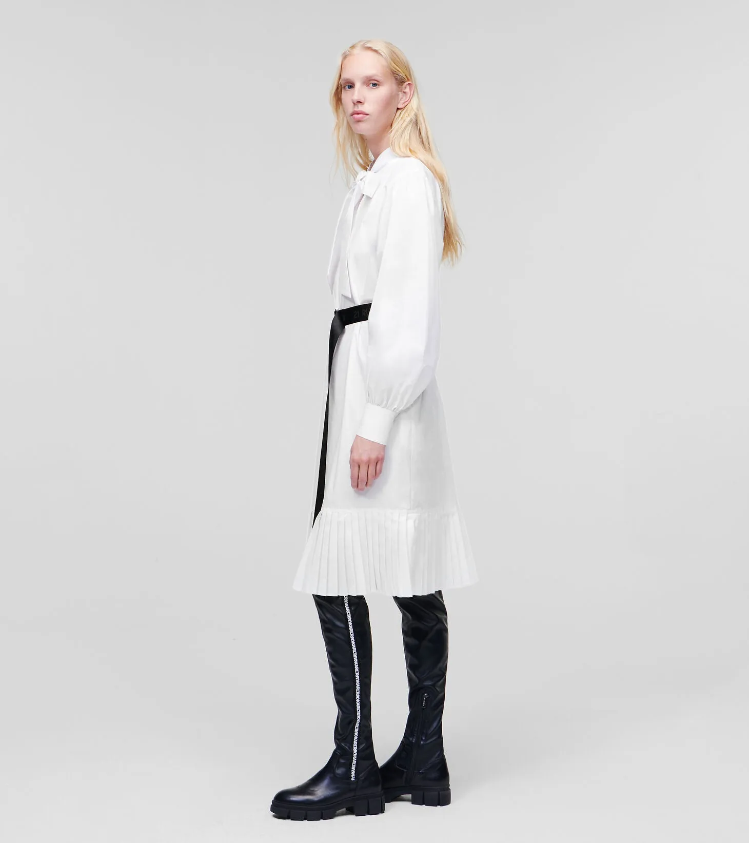 KL PLEATED HEM SHIRT DRESS