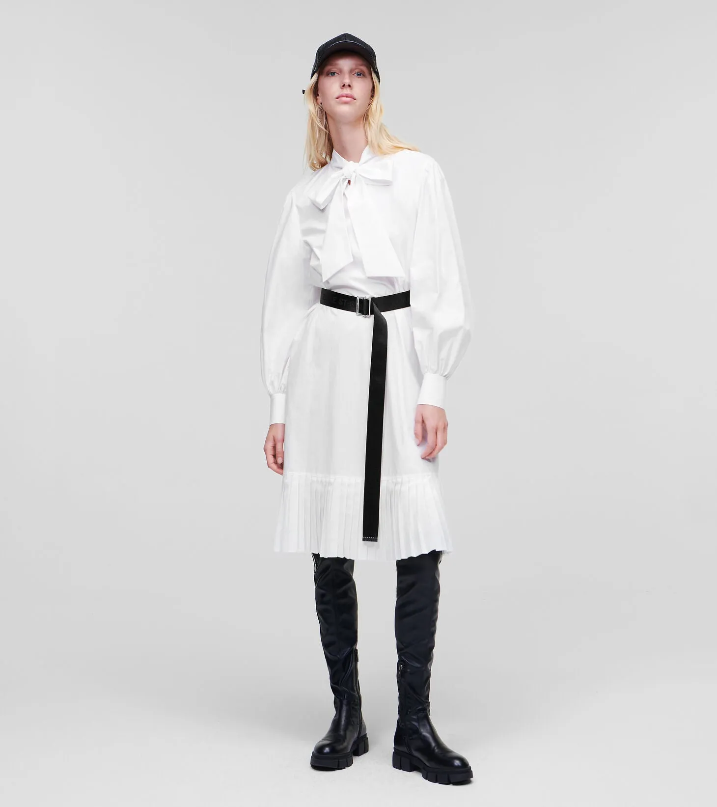 KL PLEATED HEM SHIRT DRESS