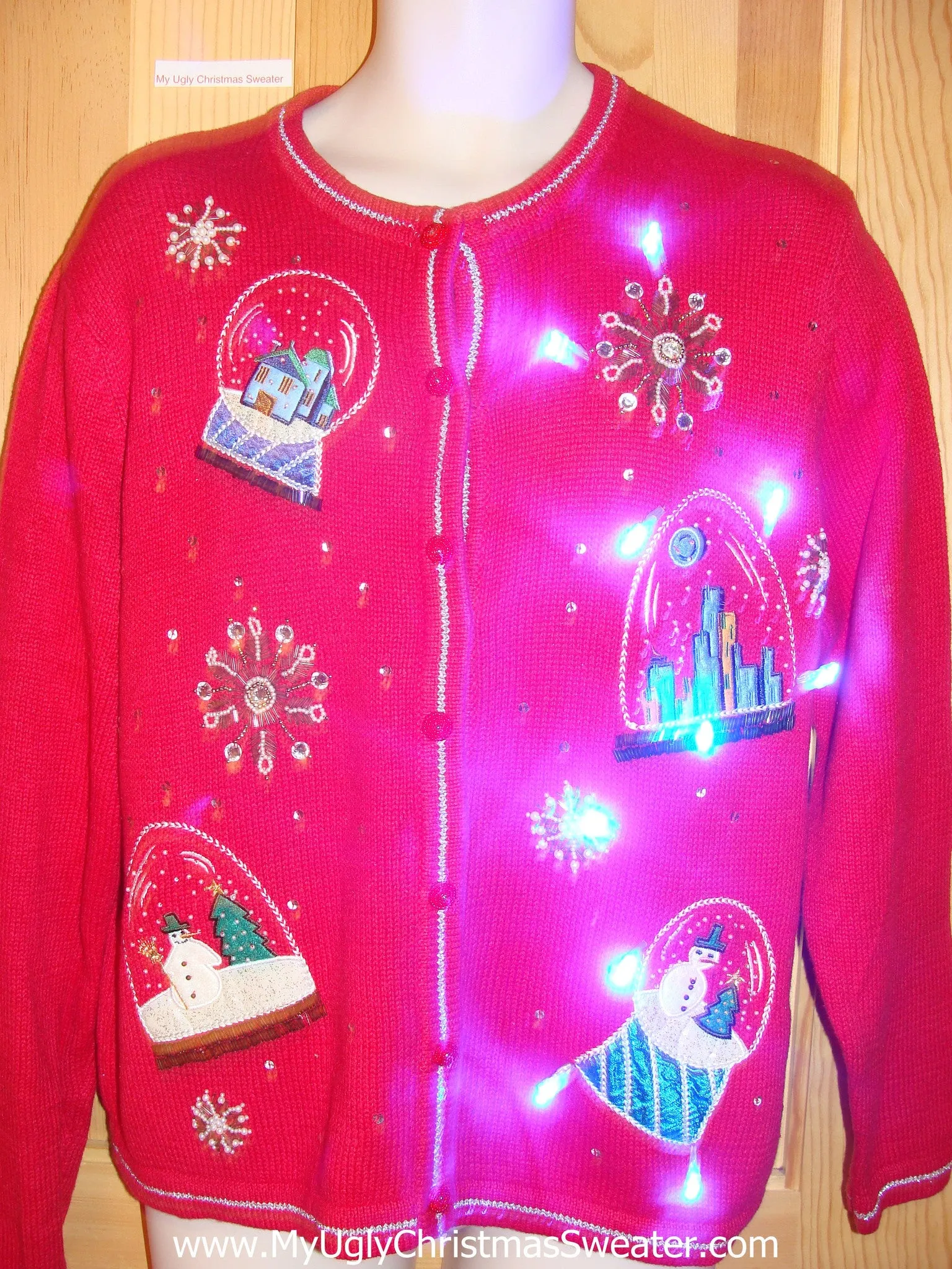 Light Up Ugly Xmas Sweater Bling Snowglobe Theme